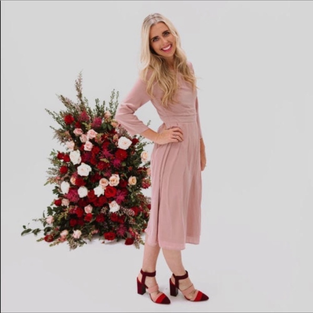 Shop Ashley LeMieux Blush Pleated Midi Dress